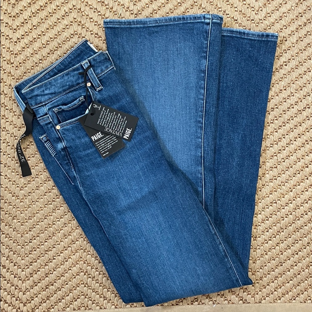 PAIGE High Rise Laurel Canyon Denim Jeans Dark Blue Flare Jeans 28
